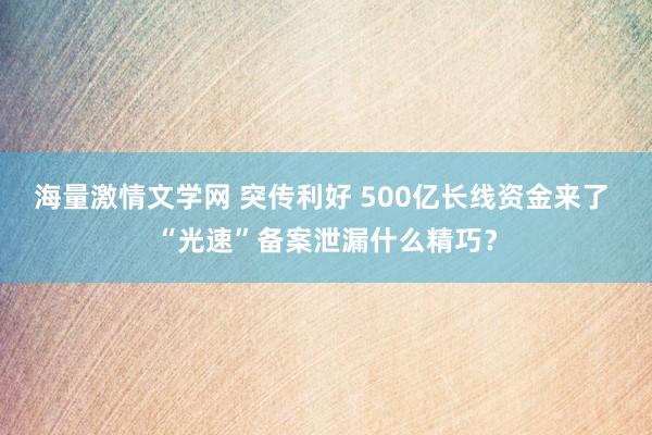 海量激情文学网 突传利好 500亿长线资金来了 “光速”备案泄漏什么精巧？